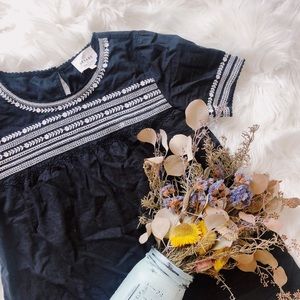 {sezane} embroidered navy blouse